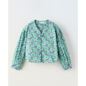 Zara BOW FLORAL BLOUSE Blue‎ green 9-10 Years girls